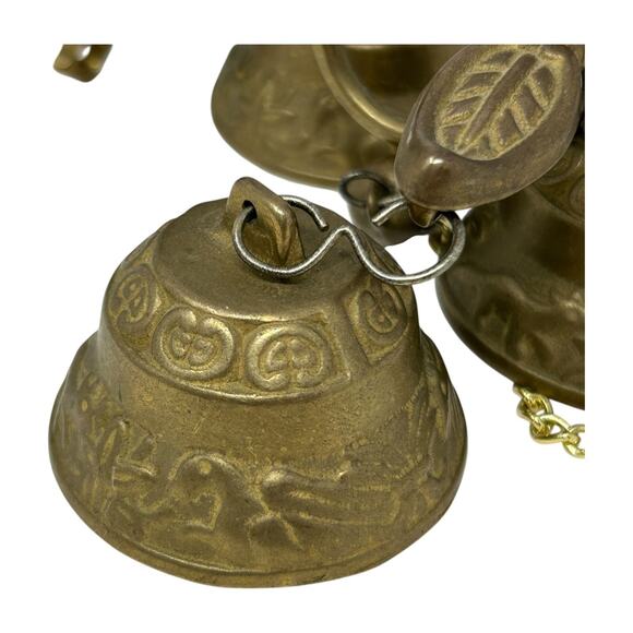Brass Wall-Mounted Triple Bell Set Ornate Design Chain Pull Vintage Monastery - Picture 4 of 16